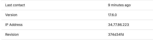 Screenshot showing where to find the IP address for a project runner in the runner details