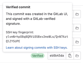 Verified signature details for a commit.
